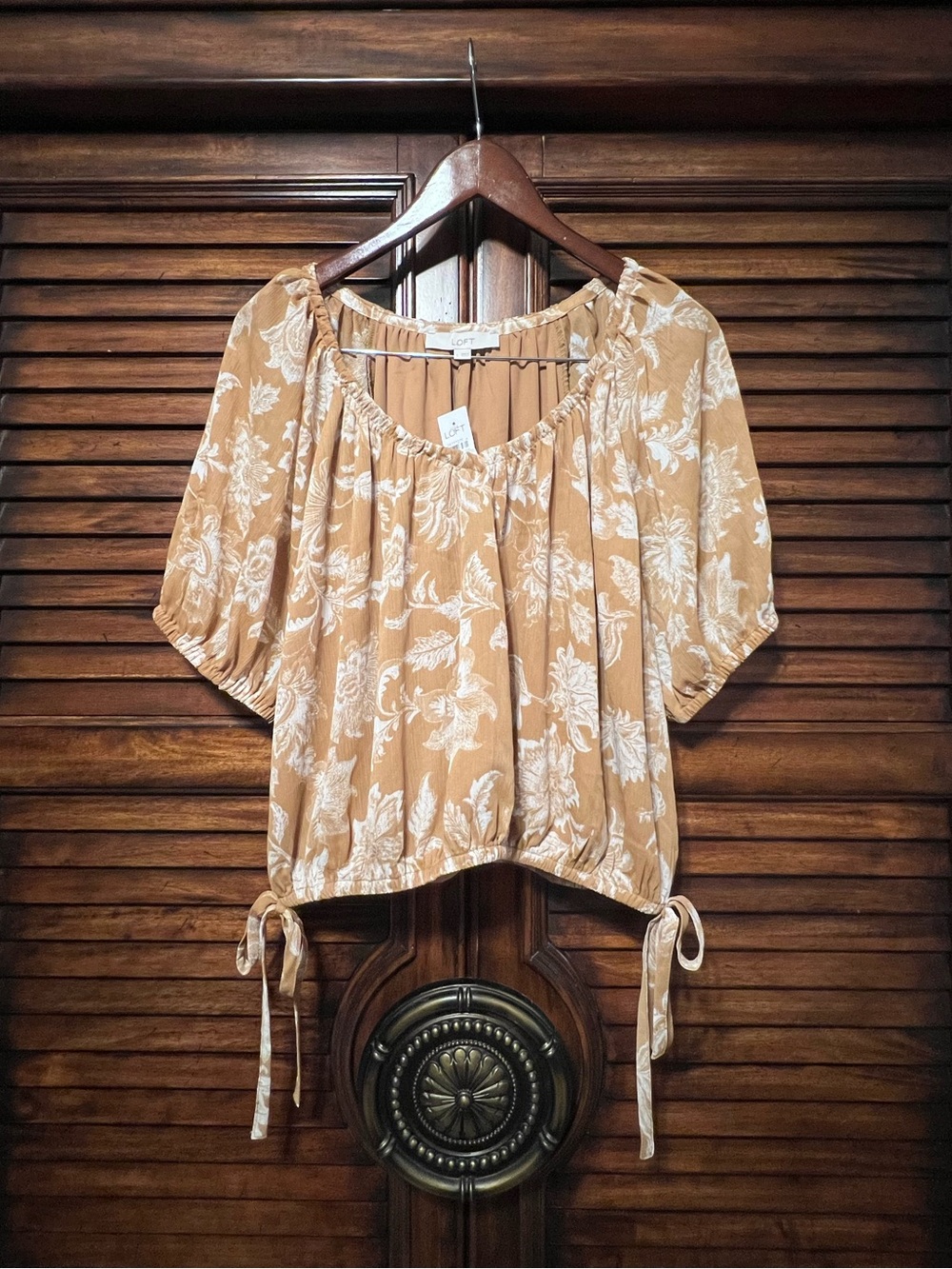 NWT LOFT Tan Floral Peasant Blouse
